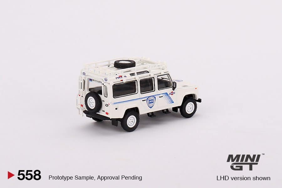MINI GT No.558 Land Rover Defender 110 - 1991 Safari Rally Martini Racing Support Vehicle LHD MGT00558