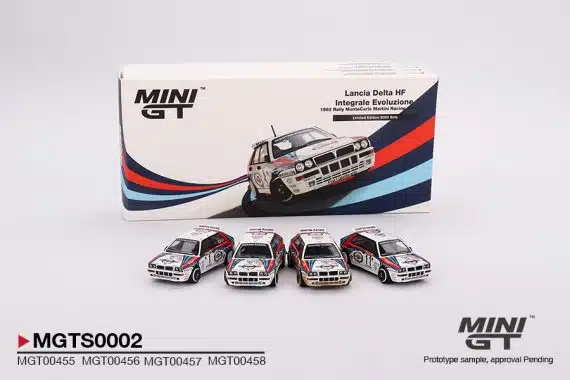 MINI GT Lancia Delta HF Integrale Evoluzione 1992 Rally MonteCarlo Martini Racing 4 sets Cars Set Limited Edition 5000 Set MGTS0002