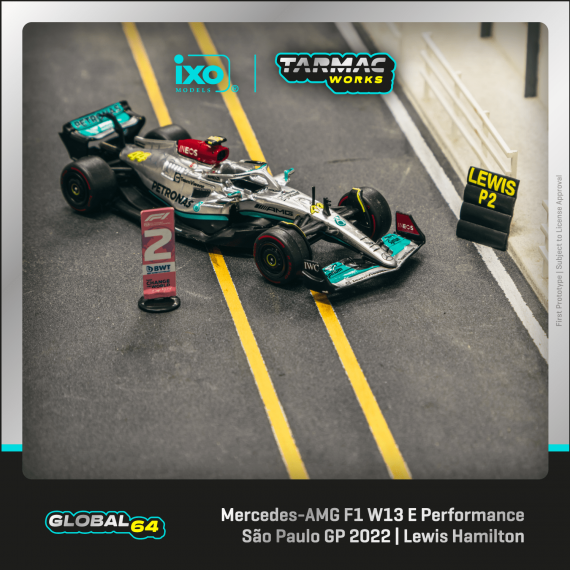 Tarmac Works 1/64 GLOBAL64 Mercedes-AMG F1 W13 E Performance Sao Paulo Grand Prix 2022 Lewis Hamilton T64G-F044-LH1