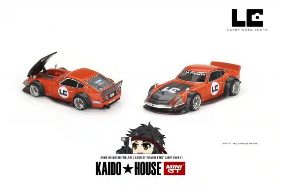 MINI GT No.100 Nissan Fairlady Z Kaido GT 'ORANGE BANG' Larry Chen V1 KHMG100