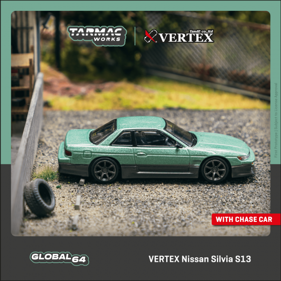 Tarmac Works 1/64 GLOBAL64 VERTEX Nissan Silvia S13 Green / Grey T64G-025-GR
