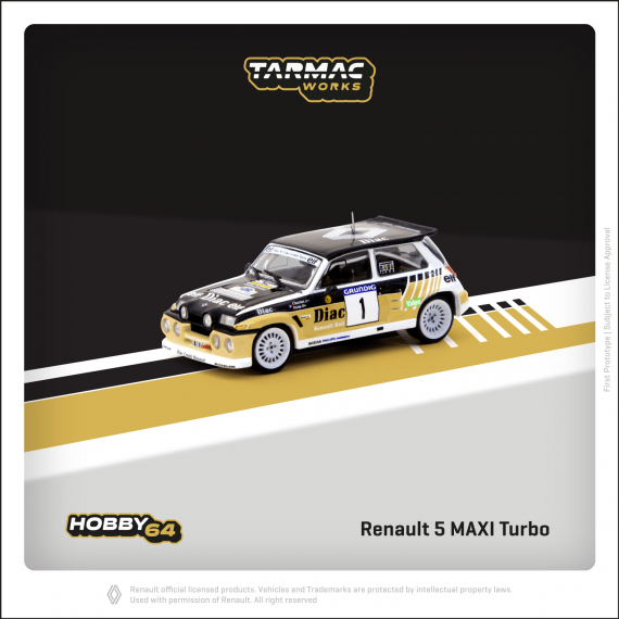 Tarmac Works 1/64 HOBBY64 Renault 5 MAXI Turbo Rallye du Var 1986 François Chatriot / Michel Périn T64-TL061-86RDV01