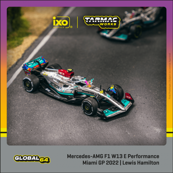 Tarmac Works 1/64 GLOBAL64 Mercedes-AMG F1 W13 E Performance Miami Grand Prix 2022 Lewis Hamilton T64G-F044-LH2