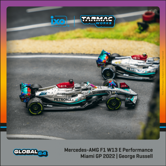 Tarmac Works 1/64 GLOBAL64 Mercedes-AMG F1 W13 E Performance Miami Grand Prix 2022 George Russell T64G-F044-GR2
