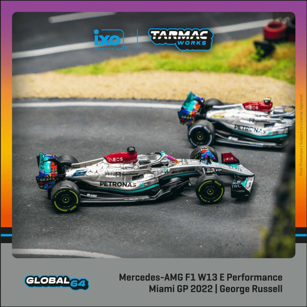 Tarmac Works 1/64 GLOBAL64 Mercedes-AMG F1 W13 E Performance Miami Grand Prix 2022 George Russell T64G-F044-GR2