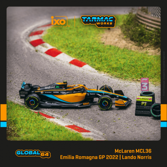 Tarmac Works 1/64 GLOBAL64 McLaren MCL36 Emilia Romagna Grand Prix 2022 Lando Norris T64G-F041-LN1