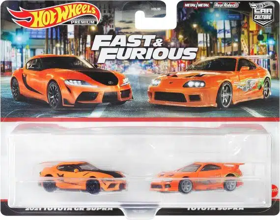 Hot Wheels Premium 2-Pack Fast and Furious 2021 Toyota GR Supra/Toyota Supra HKF54