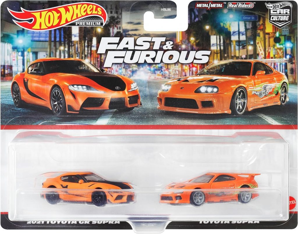 Hot Wheels Premium 2-Pack Fast and Furious 2021 Toyota GR Supra/Toyota Supra HKF54