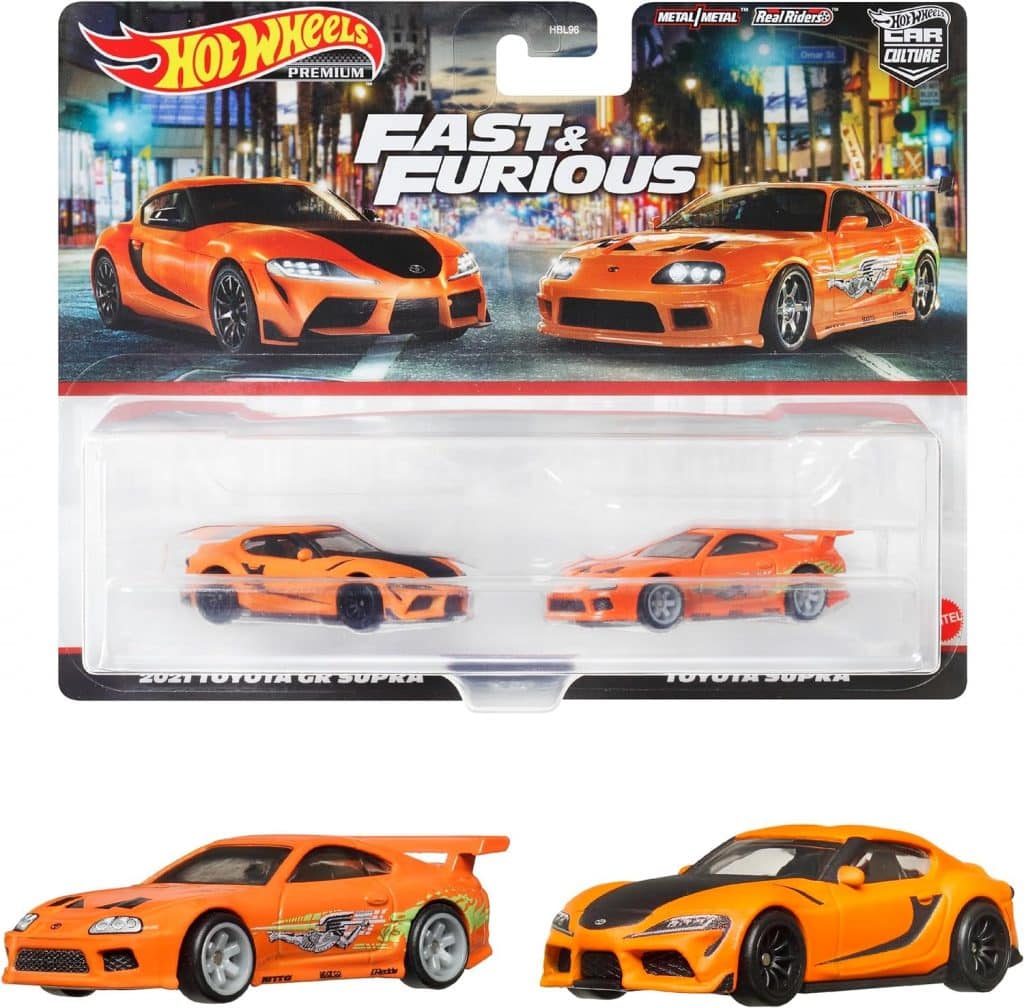 Hot Wheels Premium 2-Pack Fast and Furious 2021 Toyota GR Supra/Toyota Supra HKF54