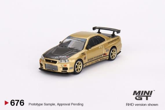 MINI GT No.676 Nissan Skyline GT-R (R34) Top Secret Top Secret Gold - Japan Exclusive MGT00676