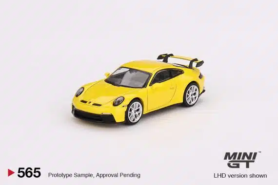 MINI GT No.565 Porsche 911 (992) GT3 Racing Yellow MGT00565