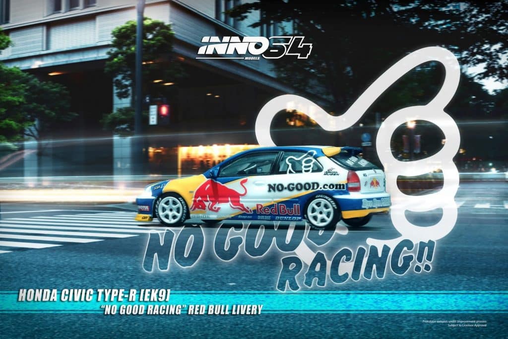 INNO64 1/64 Honda Civic EK9 No Good Racing - Red Bull Livery JDM Collection IN64-EK9-JDM14