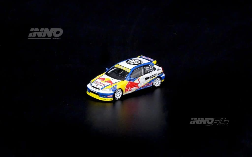 INNO64 1/64 Honda Civic EK9 No Good Racing - Red Bull Livery JDM Collection IN64-EK9-JDM14