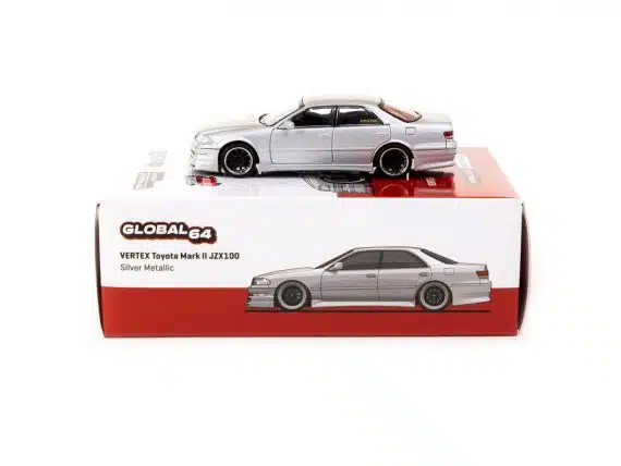 Tarmac Works 1/64 GLOBAL64 VERTEX Toyota Mark II JZX100 Silver Metallic T64G-024-SL