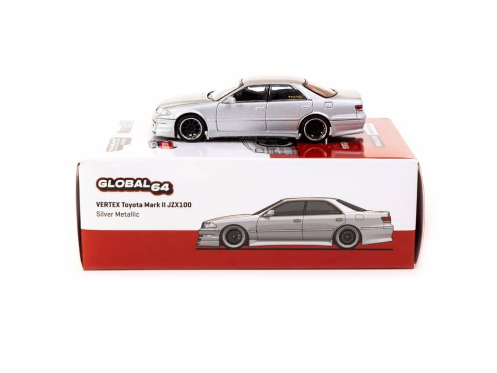 Tarmac Works 1/64 GLOBAL64 VERTEX Toyota Mark II JZX100 Silver Metallic T64G-024-SL
