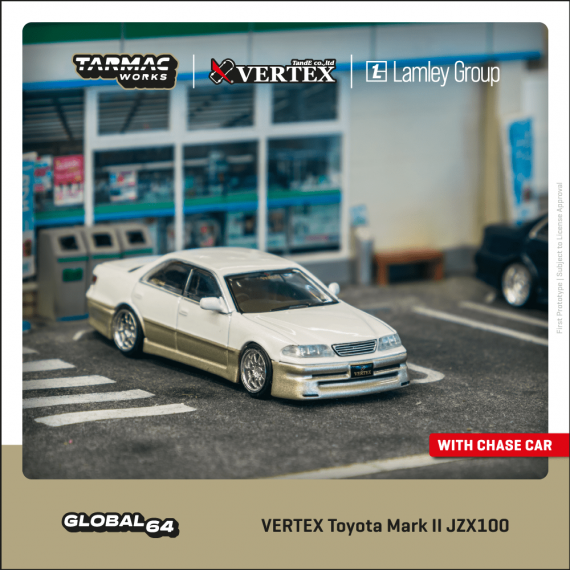 Tarmac Works 1/64 GLOBAL64 VERTEX Toyota Mark II JZX100 White Metallic T64G-024-WH