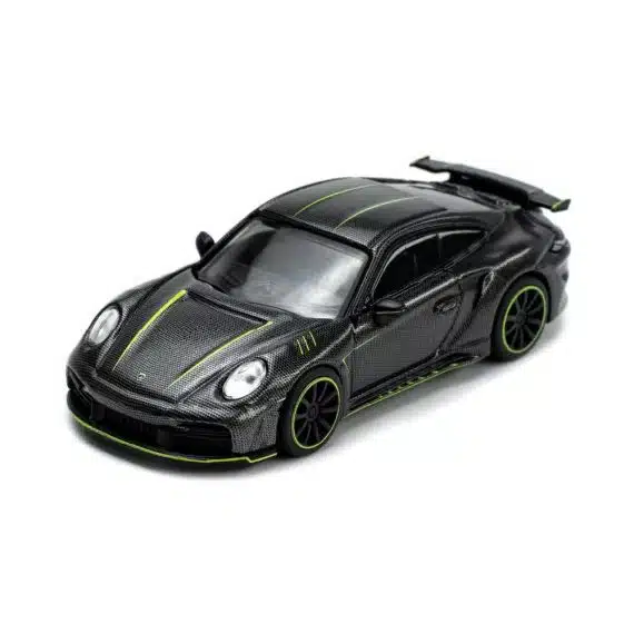 POP RACE 1/64 992 Stinger GTR Carbon Black with Bright Green Stripes PR64-17