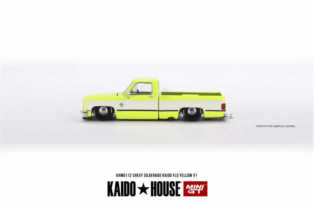MINI GT Kaido House Chevrolet Silverado KAIDO Flo Yellow V1 KHMG112
