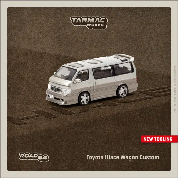 Tarmac Works 1/64 ROAD64 Toyota Hiace Wagon Custom Silver / Brown T64R-078-BR