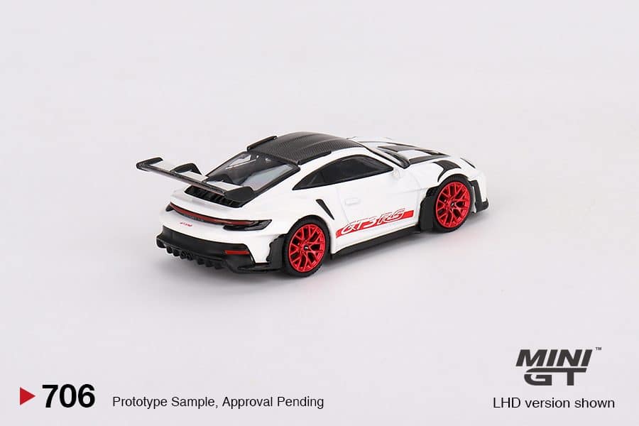 MINI GT No.706 Porsche 911 (992) GT3 RS Weissach Package White with Pyro Red MGT00706