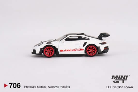 MINI GT No.706 Porsche 911 (992) GT3 RS Weissach Package White with Pyro Red MGT00706