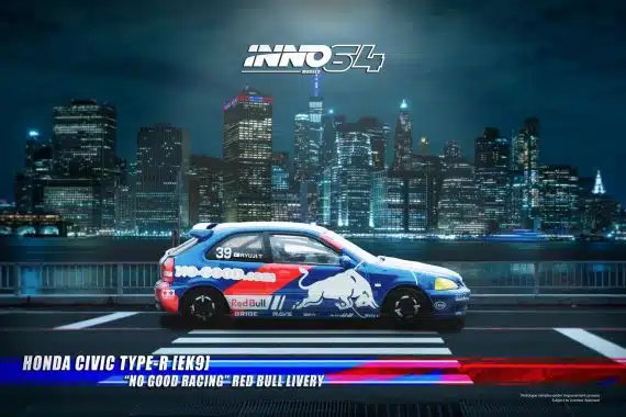 INNO64 1/64 Honda Civic Type-R (EK9) "No Good Racing" Red Bull Livery JDM Collection IN64-EX9-JDM16