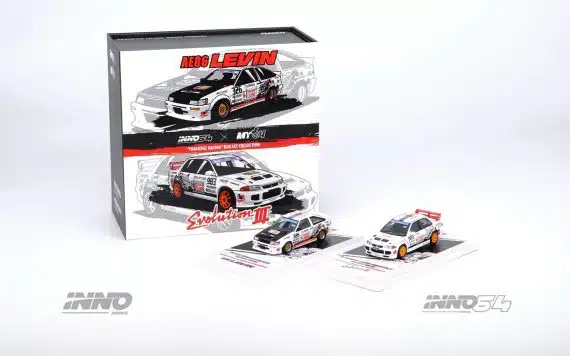 INNO64 1/64 Toyota Corolla AE86 Levin "TRACKERS RACING" & Mitsubishi Lancer Evolution III Box Set Collection Diecast Model Car IN64-TRACKERZ-BOX