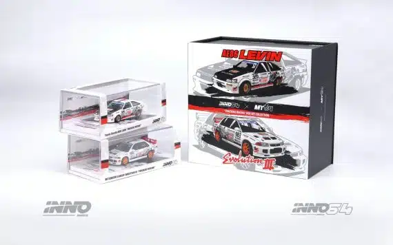 INNO64 1/64 Toyota Corolla AE86 Levin "TRACKERS RACING" & Mitsubishi Lancer Evolution III Box Set Collection Diecast Model Car IN64-TRACKERZ-BOX