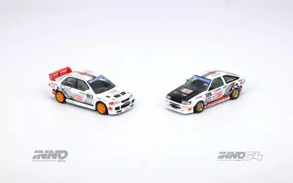 INNO64 1/64 Toyota Corolla AE86 Levin "TRACKERS RACING" & Mitsubishi Lancer Evolution III Box Set Collection Diecast Model Car IN64-TRACKERZ-BOX