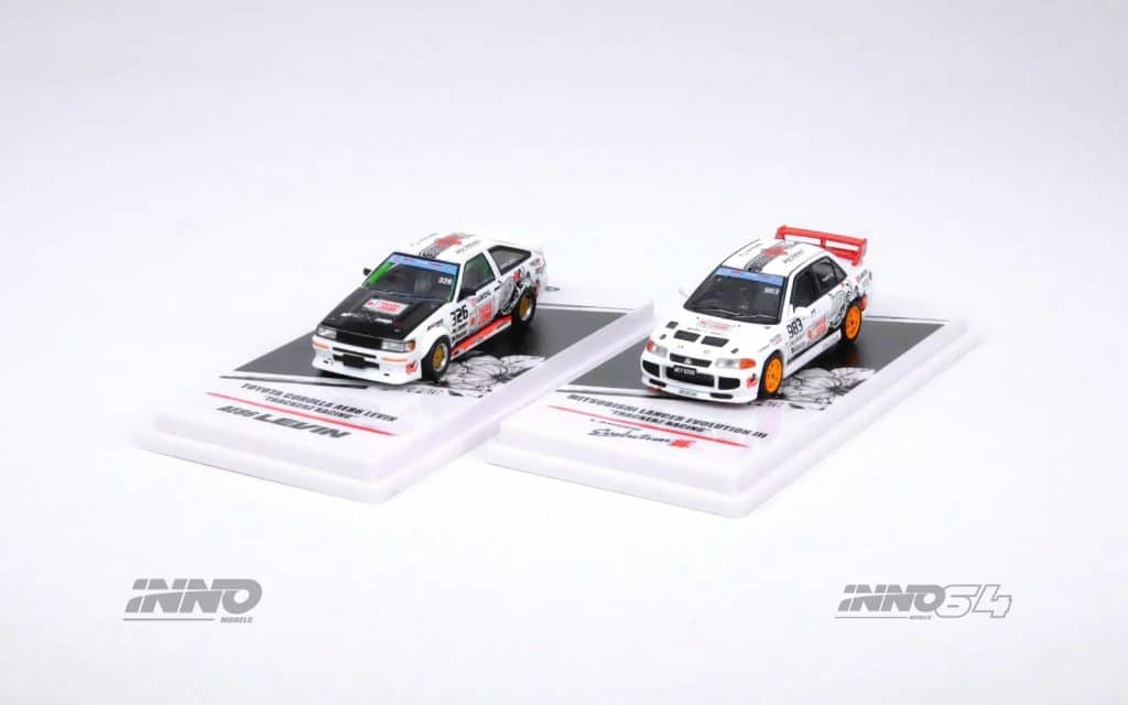 INNO64 1/64 Toyota Corolla AE86 Levin "TRACKERS RACING" & Mitsubishi Lancer Evolution III Box Set Collection Diecast Model Car IN64-TRACKERZ-BOX