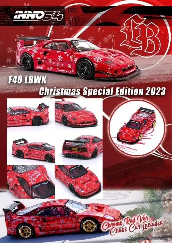 INNO64 1/64 LBWK F40 X‘MAS 2023 Specia Edition Red Diecast Model Car IN64-LBWKF-40-XMAS23