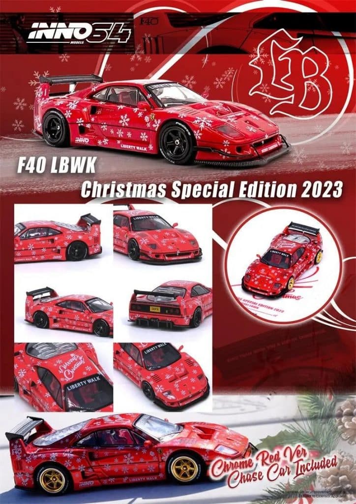 INNO64 1/64 LBWK F40 X‘MAS 2023 Specia Edition Red Diecast Model Car IN64-LBWKF-40-XMAS23