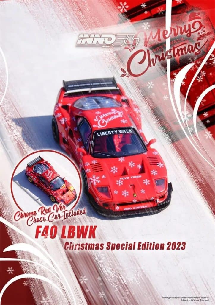 INNO64 1/64 LBWK F40 X‘MAS 2023 Specia Edition Red Diecast Model Car IN64-LBWKF-40-XMAS23