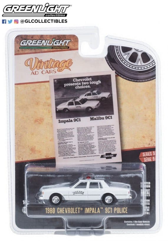 Greenlight 1/64 Vintage AD Cars Series 9 - 1980 Chevrolet Impala 9C1 Police 39130-E