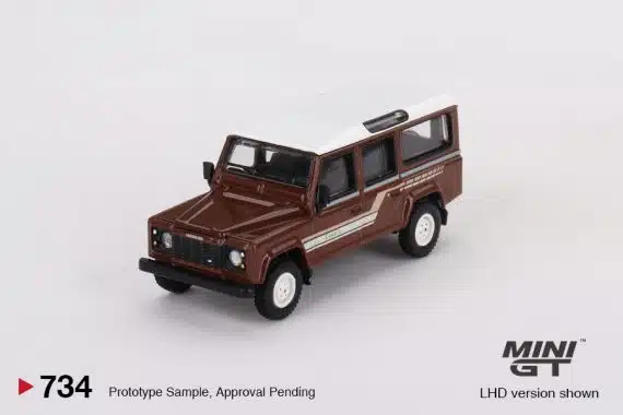 MINI GT No.734 Land Rover Defender 110 1985 County Station Wagon Russet Brown MGT00734