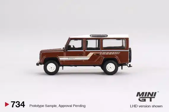 MINI GT No.734 Land Rover Defender 110 1985 County Station Wagon Russet Brown MGT00734