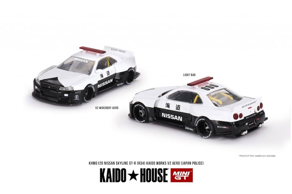 MINI GT No.120 Kaido House Nissan Skyline GT-R R34 Kaido Works (V2 Aero) Police KHMG120