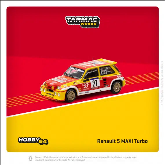 Tarmac Works 1/64 HOBBY64 Renault 5 MAXI Turbo Tour de Corse - Rallye de France 1985 Didier Auriol / Bernard Occelli T64-TL061-85TDC27