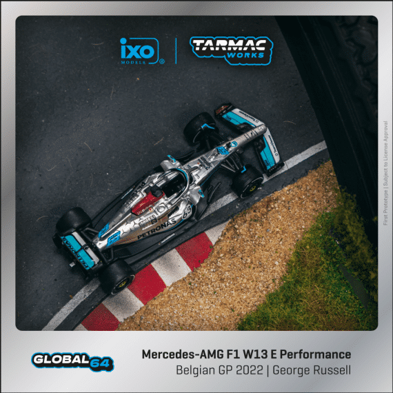 Tarmac Works 1/64 GLOBAL64 Mercedes-AMG F1 W13 E Performance Belgian Grand Prix 2022 George Russell T64G-F044-GR3