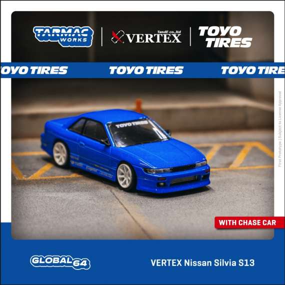 Tarmac Works 1/64 GLOBAL64 VERTEX Nissan Silvia S13 Blue Metallic TOYO TIRES T64G-025-BL