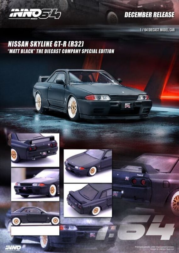 INNO64 1/64 Nissan Skyline GT-R (R32) Matt Black Special Edition IN64-R32-MB