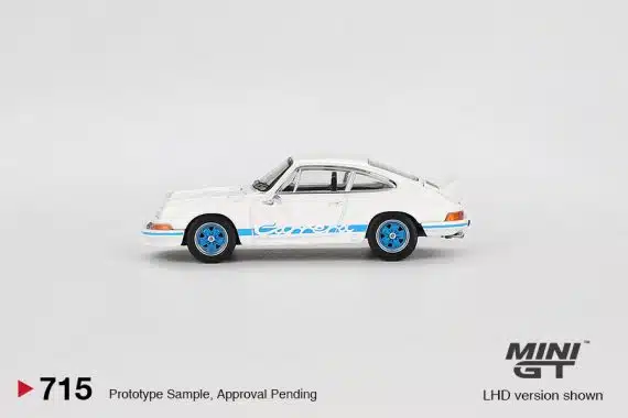 MINI GT No.715 Porsche 911 Carrera RS 2.7 Grand Prix White with Blue Livery MGT00715