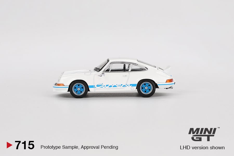 MINI GT No.715 Porsche 911 Carrera RS 2.7 Grand Prix White with Blue Livery MGT00715