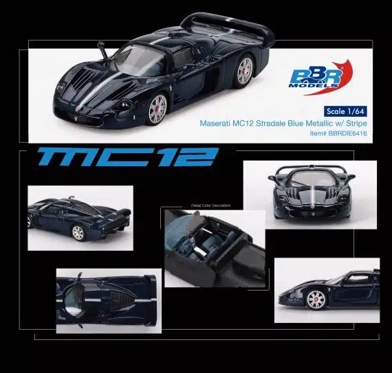 BBR Models 1:64 Maserati MC12 Stradale Blue Metallic w/Stripe BBRDIE6416