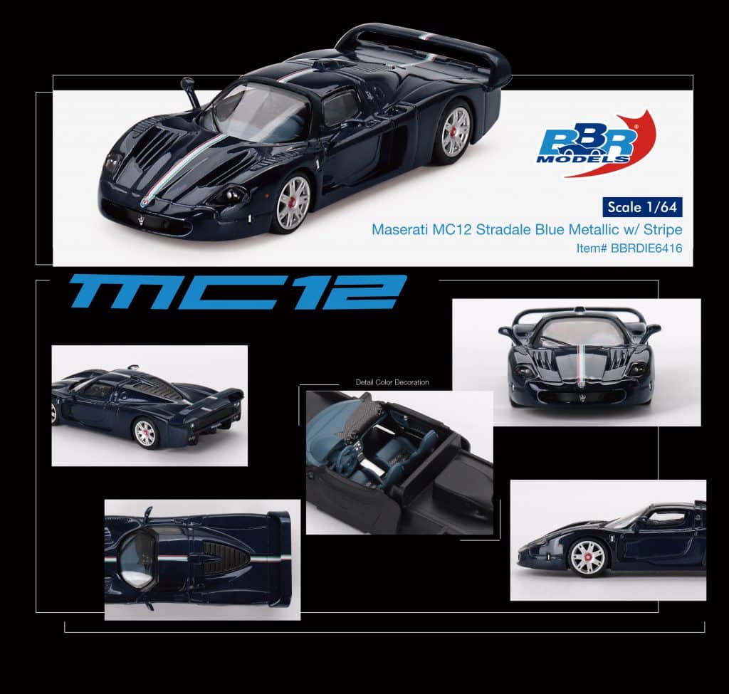 BBR Models 1:64 Maserati MC12 Stradale Blue Metallic w/Stripe BBRDIE6416