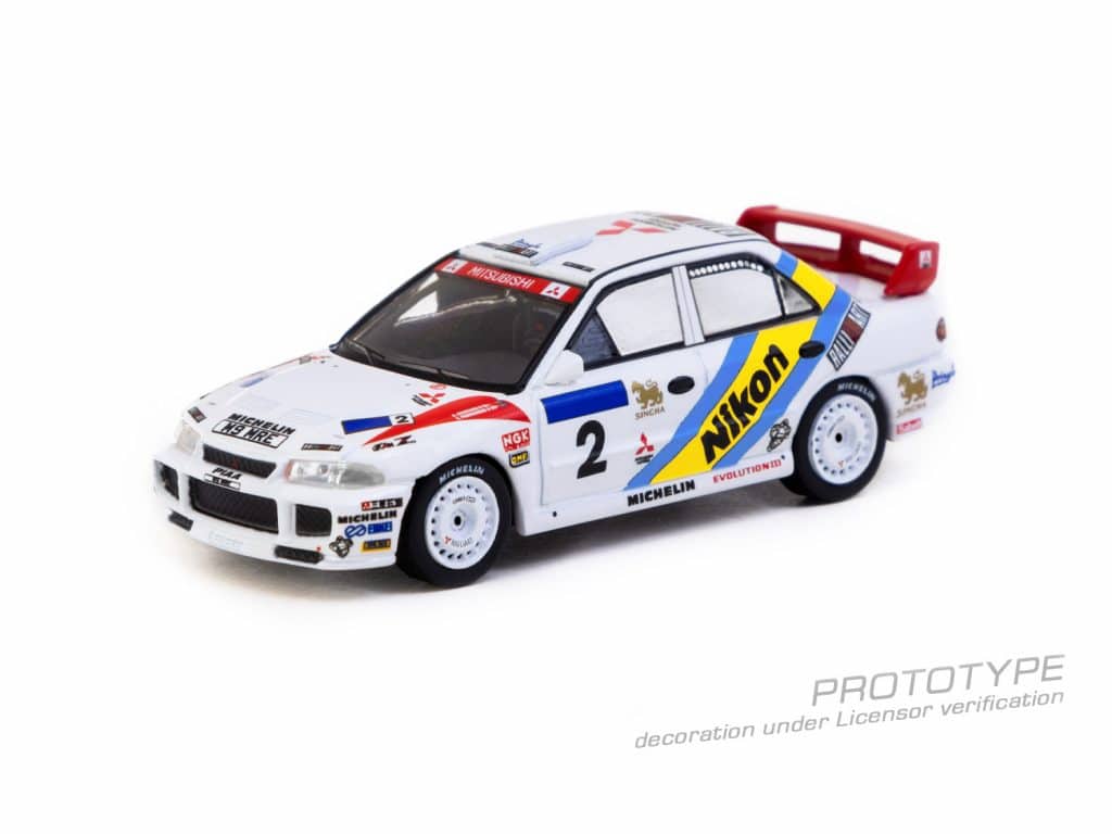 Tarmac Works 1:64 GLOBAL64 Mitsubishi Lancer Evolution III Hong Kong-Beijing Rally 1995 Winner