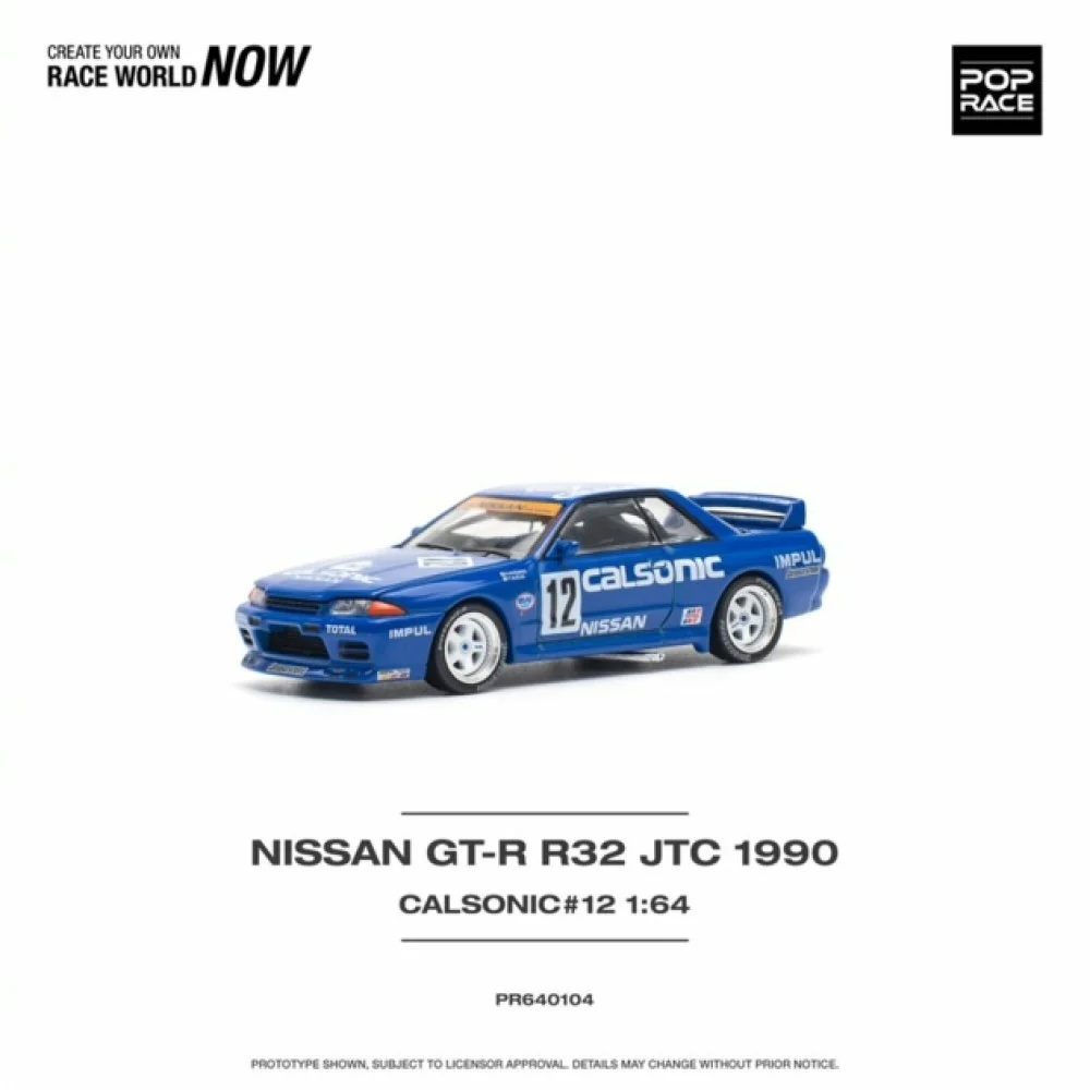 POP RACE 1:64 NISSAN SKYLINE GT-R R32 JTC 1990 CALSONIC #12 PR640104