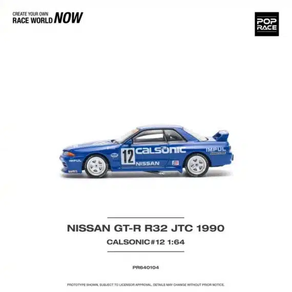 POP RACE 1:64 NISSAN SKYLINE GT-R R32 JTC 1990 CALSONIC #12 PR640104