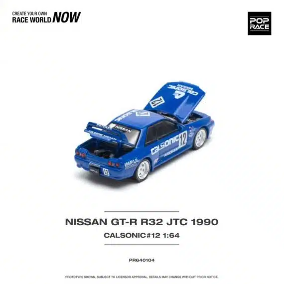 POP RACE 1:64 NISSAN SKYLINE GT-R R32 JTC 1990 CALSONIC #12 PR640104