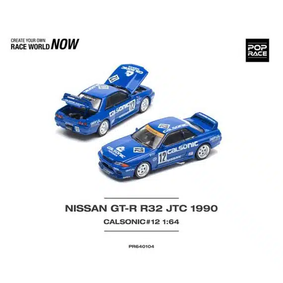 POP RACE 1:64 NISSAN SKYLINE GT-R R32 JTC 1990 CALSONIC #12 PR640104